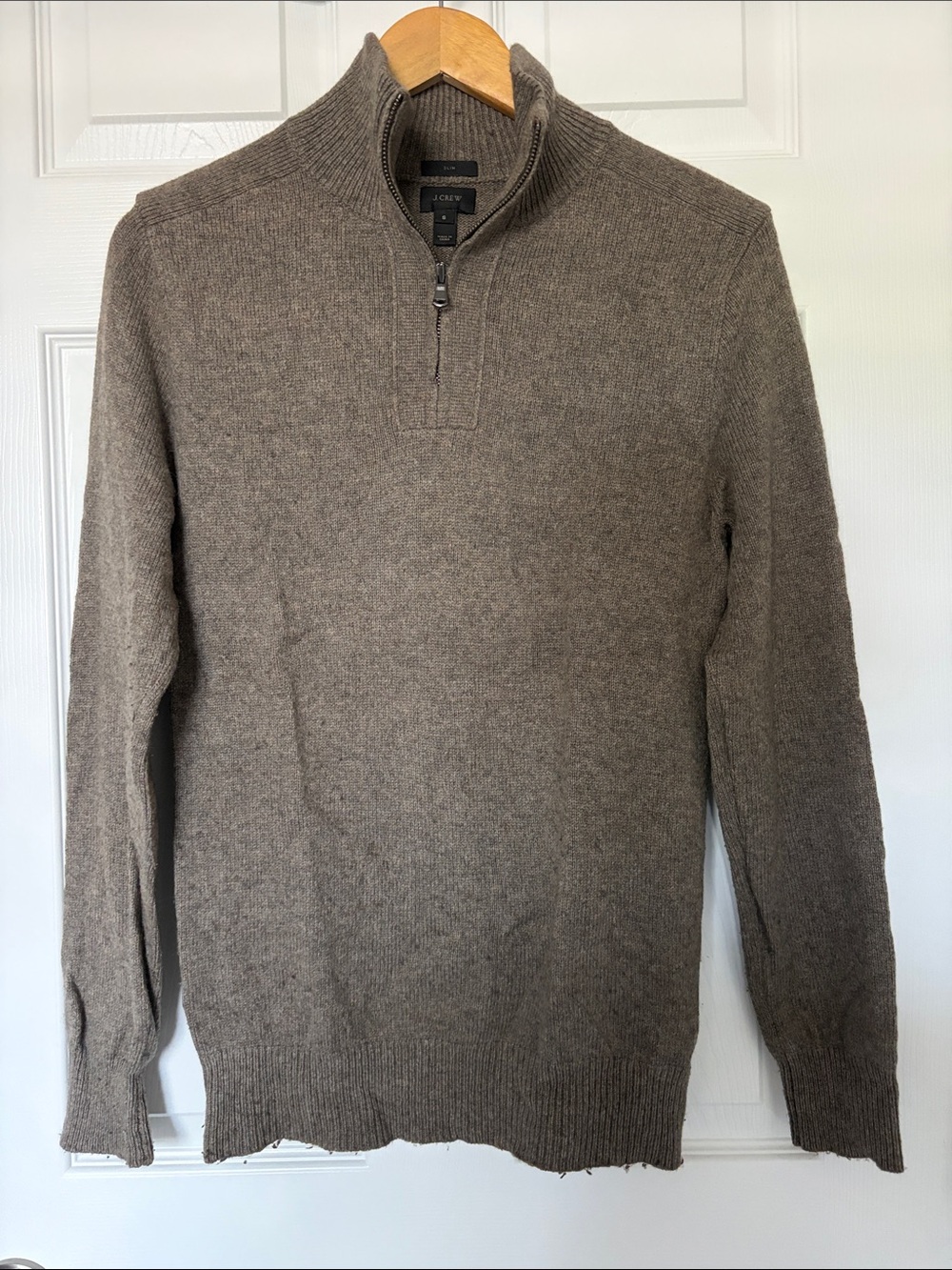 J. Crew Men's Taupe Zip-Front Sweater Merino Wool